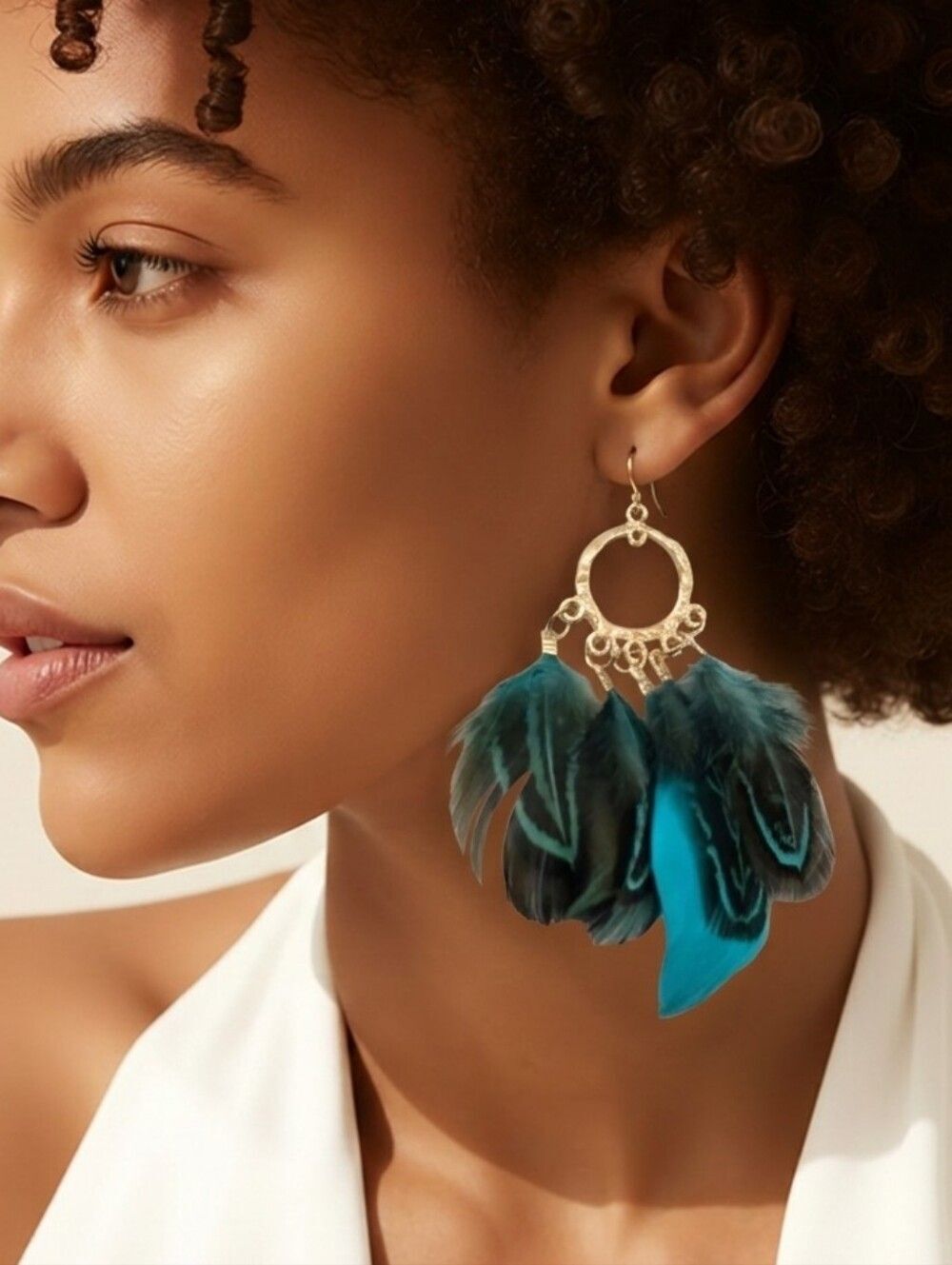 Teal Feather Tassel Earrings Boho Tribal Statement Western Gypsy Dangle Jewelry